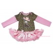 Max Style Long Sleeve Leopard Baby Bodysuit Light Pink Satin Pettiskirt & Cowgirl Hat Boot Print JS4857